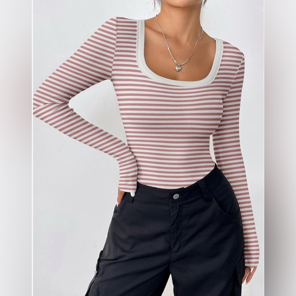 Striped Slim Fit Flattering Ribbed Knit